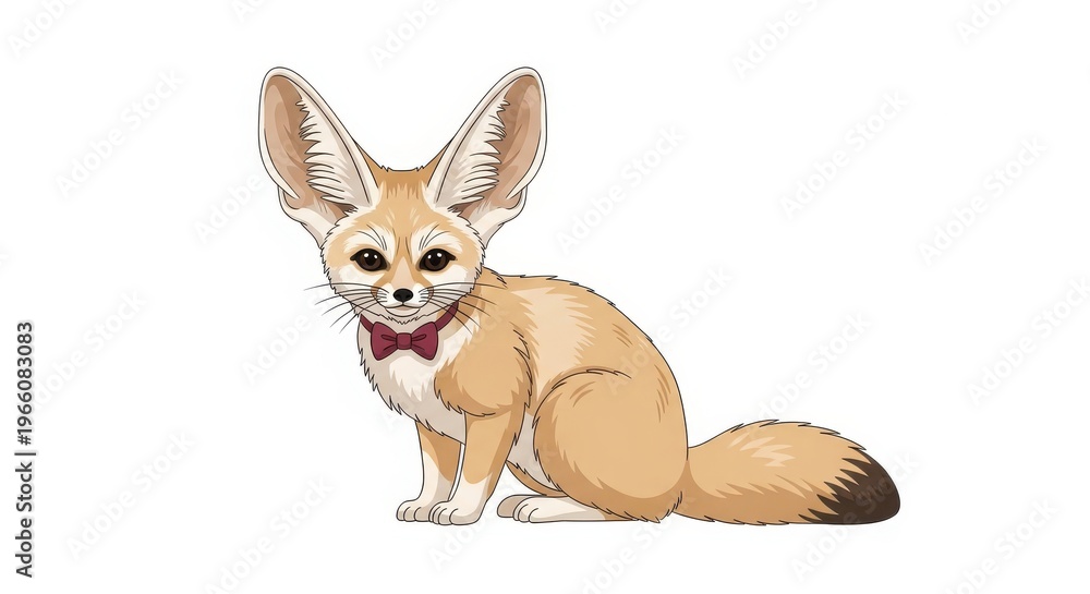 Obraz premium A fennec fox wearing a red bow tie sitting on a plain white background looking cute and adorable wit