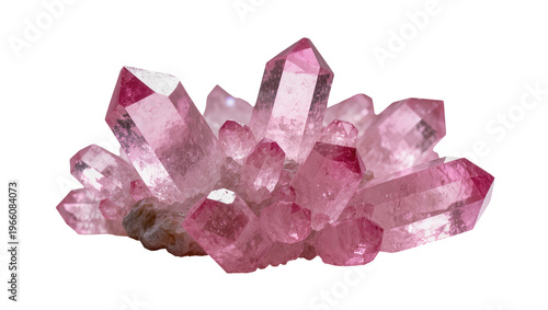 Fotografie Vibrant pink quartz crystal cluster with sharp facets, naturally formed and isol