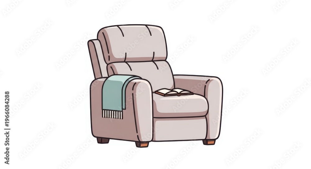 Fototapeta premium a pink armchair with a green blanket on it is sitting alone armchair pink chair furniture cozy comfo