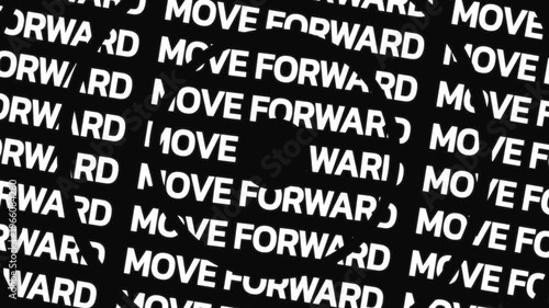 Rotating circular text animation displaying move forward phrase arranged in concentric motion with central empty space for overlay content.