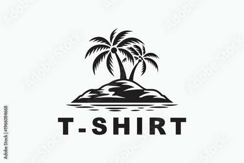 Black and White Landscape Silhouette of a Tropical Beach Paradise