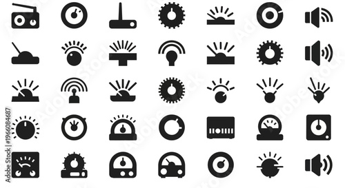 Technology icons set, 40 black flat symbols, wireless communication, internet, media, security
