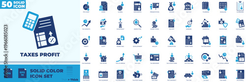 Taxes Profit Solid Color Editable Icons set