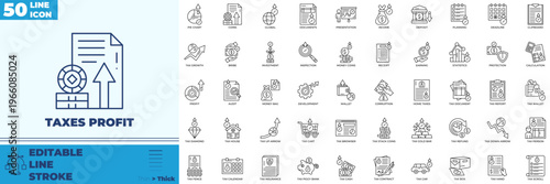 Taxes Profit Line Editable Icons set