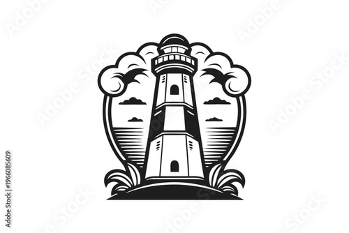 Retro style wooden lighthouse silhouette for nautical maps and maritime heritage designs