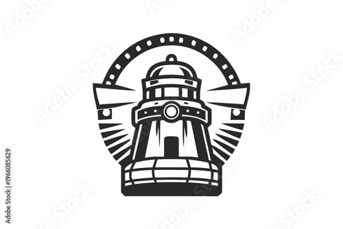 Coastal landmark lighthouse silhouette isolated vector graphic for marine navigation