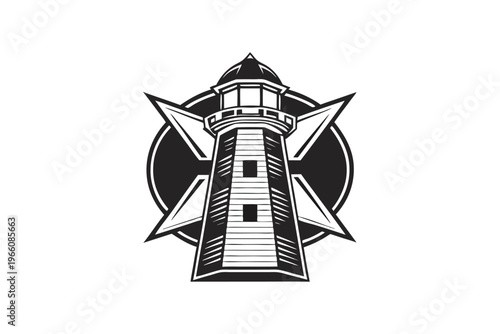 Elegant black and white lighthouse silhouette representing hope and guidance at sea