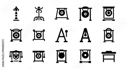 Vintage camera icons, retro photography symbols, 16 black and white graphics, vector illustrations