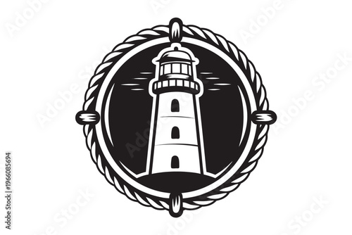 Vintage sea tower lighthouse silhouette illustration for travel brochures and logos