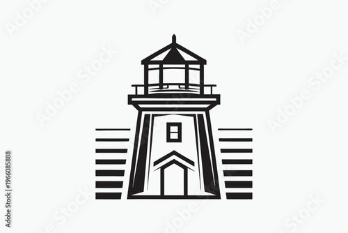 Simple wooden lighthouse vector silhouette, vintage nautical tower for marine safety and coastal concept