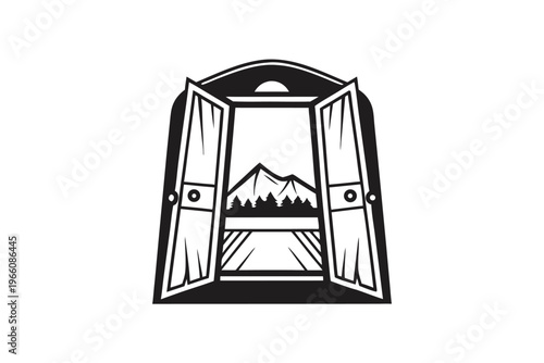 Open Tent Door Silhouette Frame for Nature Photography and Travel Design