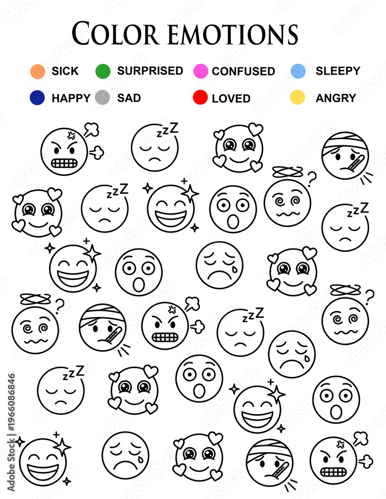 Obraz premium Emotions and Colors Learning Worksheet 