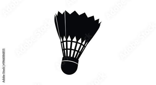 A striking black silhouette of a badminton shuttlecock displaying its feathered base and conical shape silhouette high quality professional detailed modern
