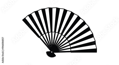 A striking black and white illustration of an elegantly folded hand fan presented as a bold silhouette high quality professional detailed