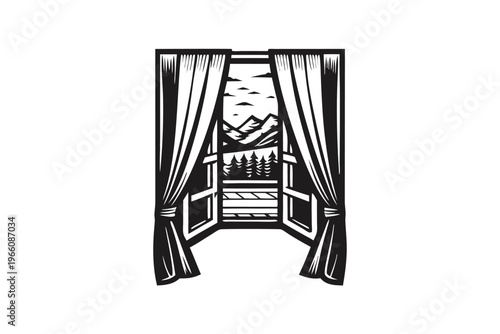 Lush Valley and River View Through the Silhouette of an Open Tent Door