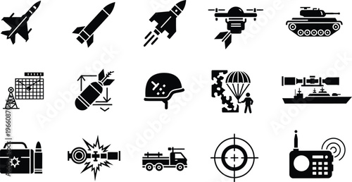 Military icons set a comprehensive collection of warfare and defense related symbols