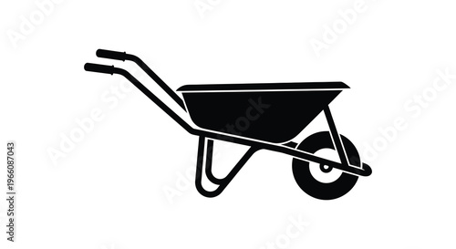 A stark black silhouette depicting a wheelbarrow commonly used for gardening and manual labor silhouette high quality professional detailed modern elegant