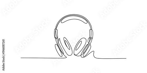 Minimalist continuous line drawing of professional headphones on a simple plain white background Vector, illustration