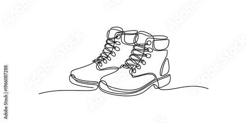 Minimalist continuous single line drawing illustration of a pair of classic leather work boots Vector, illustration