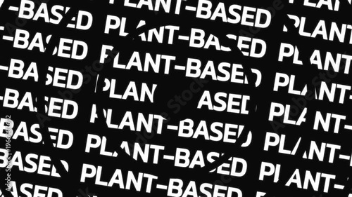 Rotating circular text animation displaying plant based term arranged in concentric motion with central empty space for overlay content.