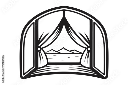 Dramatic Cliffside View from a Tent Door Silhouette over the Ocean