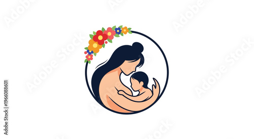 Mother holding newborn baby close.