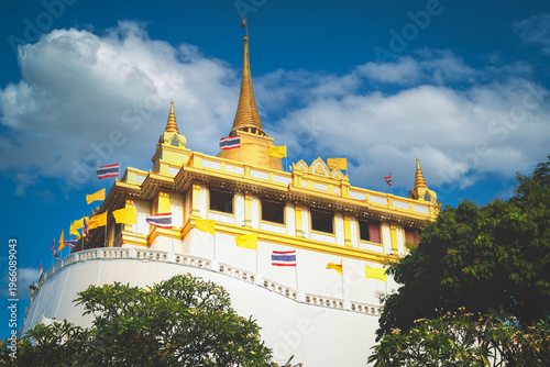 View of Famous Wat Saket (Golden Mount) temple in Bangkok, Thailand