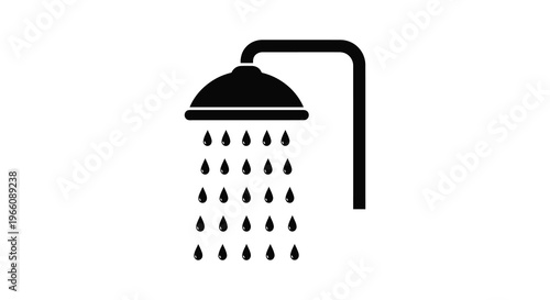 A minimalist depiction of a showerhead with water droplets falling presented as a striking black silhouette high quality professional detailed modern