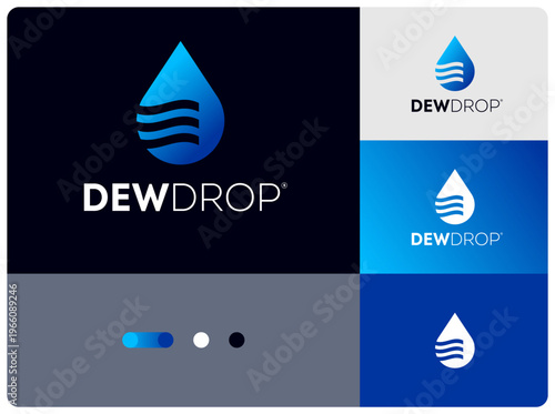 Corporate identity for save water technology, hydro industry. Natural clear water icon.