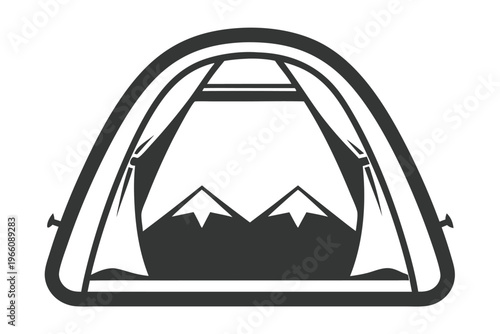 Iconic Outdoor Adventure Silhouette of Mountain Scenery Through a Tent Door Opening