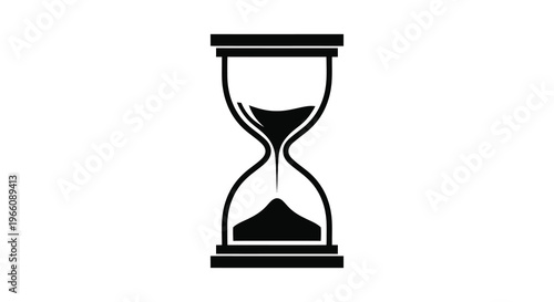 A stark black hourglass shape stands out against a white background representing time and its passage a powerful silhouette