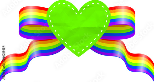 Eco-themed Green Heart on Colorful Pride Month Ribbon