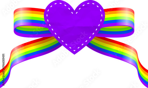 Vibrant Rainbow Pride Ribbon with Purple Heart Sticker