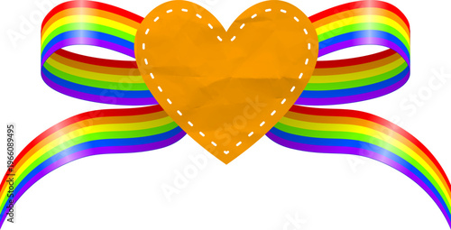 Warm Orange Heart Frame on Rainbow Gradient Ribbon