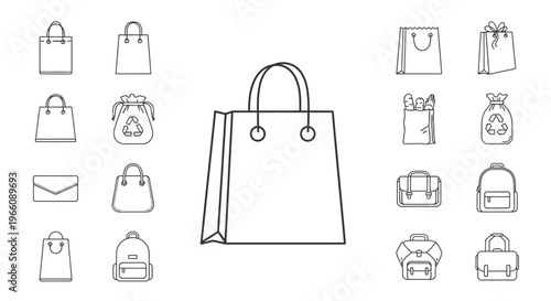 Various shopping bags and handbags.