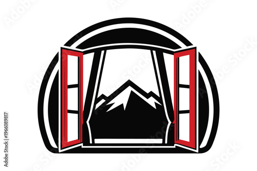 Camping Tent Silhouette Icon with Open Doorway in Black and White Style