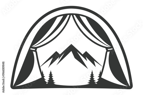 Outdoor Adventure Camping Tent Silhouette Opening View Graphic Illustration