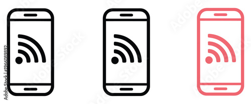 Mobile Phone Icon Set Vector, Mobile Phone, Cell Phone, Wireless Signal Symbols, Smartphone Icon Collection, Communication Concept, Digital Device Illustration, Connectivity Graphics