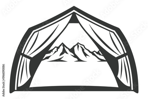 Black and White Open Tent Silhouette for Camping Gear and Outdoor Use