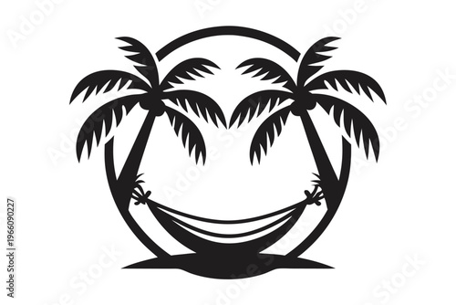 Summer Vacation Hammock and Palm Tree Silhouette Minimalist Design