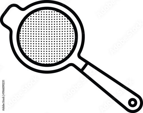 Vector illustration of a kitchen strainer or sieve icon, a simple line art design representing a tool for straining liquids or sifting dry ingredients in cooking and baking