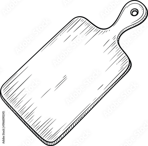 Hand drawn wooden cutting board vector illustration of a kitchen board for chopping food, cooking, and meal preparation