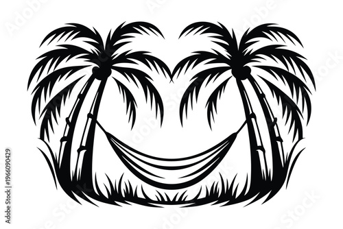 Coastal Paradise Silhouette of a Hammock Swung Between Tropical Palm Trees