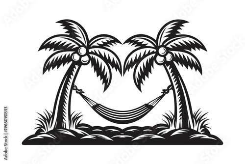 Leisure and Relaxation Concept Silhouette of Hammock on a Tropical Beach Vector