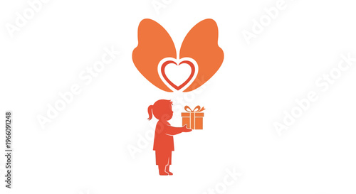 Child Holding Gift Boxes Silhouette.