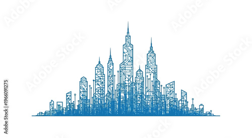 City Skyline with Tall Skyscrapers.