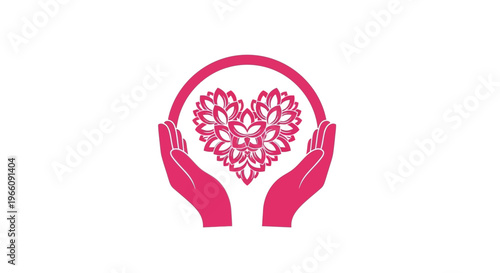 Hands holding a pink heart symbol.