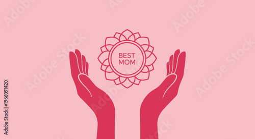 Hands holding best mom sign pink.