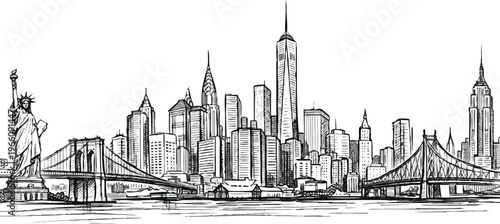  vector sketch hand drawing panoramic New York city