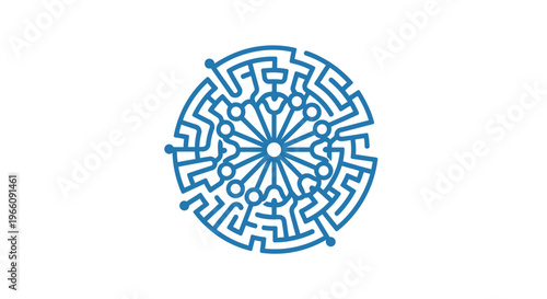 Intricate Circular Blue Maze Design.